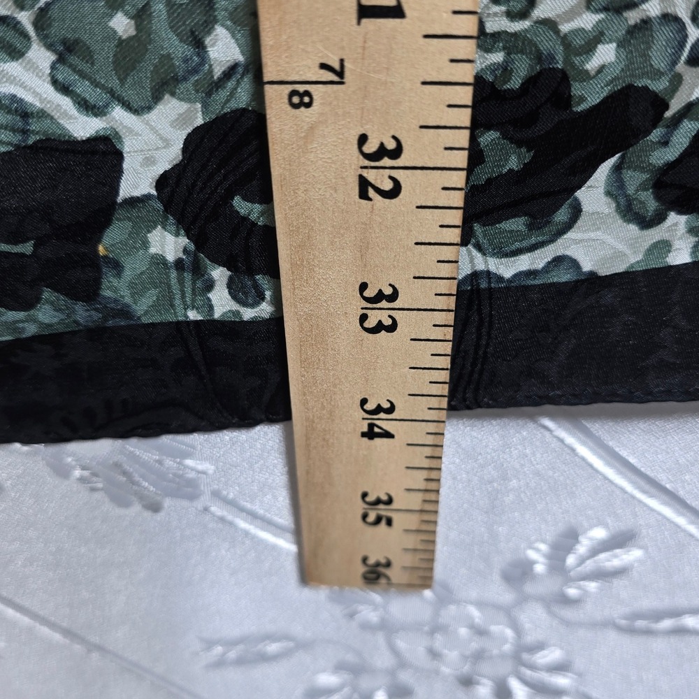 Anne Klein 100% Silk Scarf Leopard Floral Gold Green Black Square 34 Inch - Picture 6 of 8